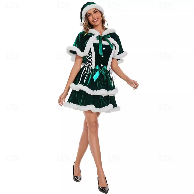 Santa Claus Elf Mrs.Claus Fancy Christmas Dress Sexy Christmas Costumes Women's Christmas Adults Christmas New Year Christmas Eve Christmas Party Dress Cloak Hat3