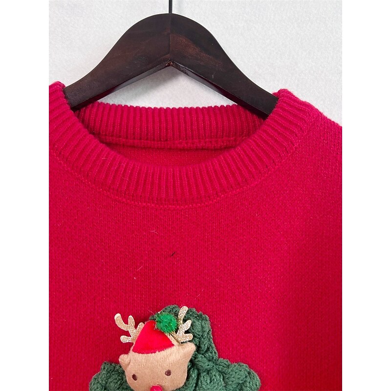 Women's Ugly Sweater Sweaters Crew Neck Ribbed Knit Knitted Fall Winter Outdoor Casual Soft Long Sleeve Tree Black Red3