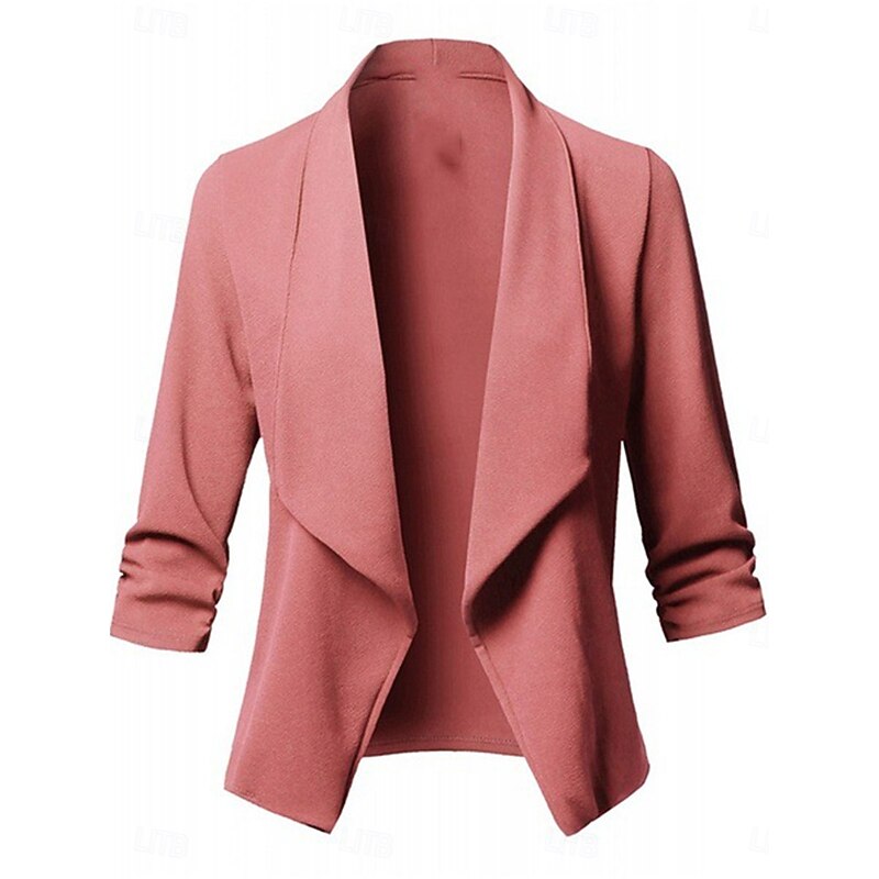Women's Blazer Work Oversized Solid Color Breathable OL Style Regular Fit Outerwear Long Sleeve Fall Pink S2