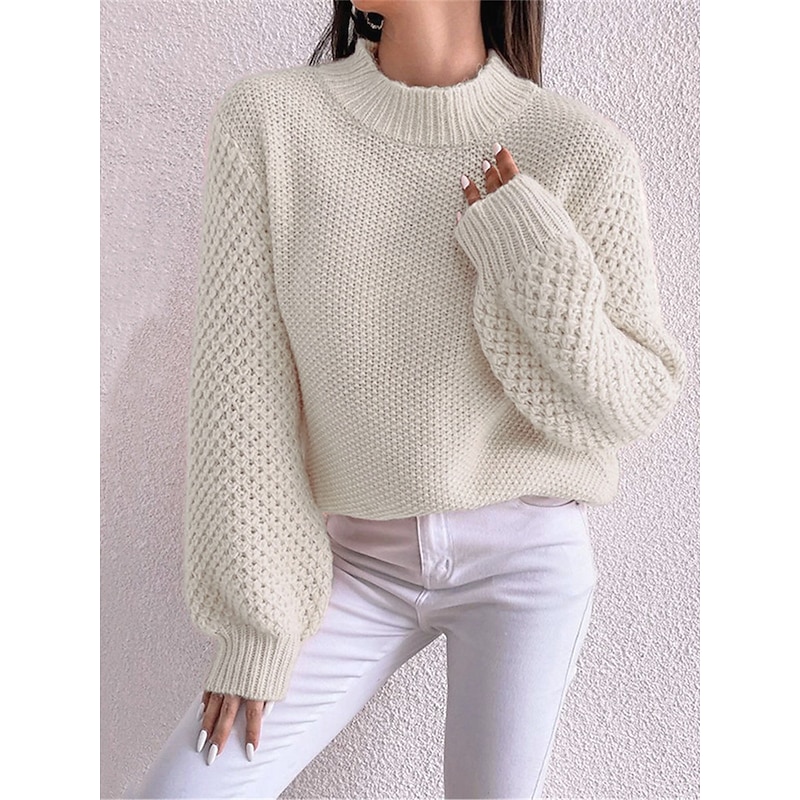 Women's Sweater Pullover Sweater Jumper Casual Soft Pure Color Ribbed Crew Neck Knitted Long Sleeve Regular Tops Knit Outdoor Daily Weekend White Pink Fall Winter4