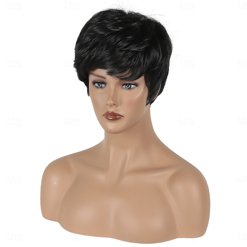 Synthetic Wig Straight Asymmetrical Wig Short Black Synthetic Hair Women's Fashionable Design Soft Natural Black3