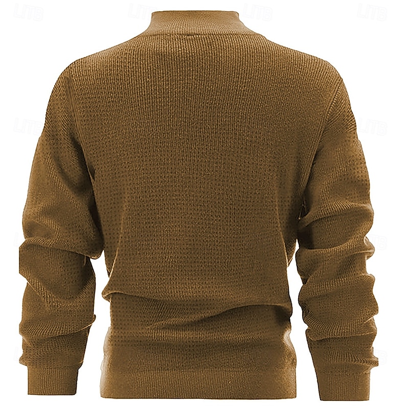 Men's Reindeer Deer Pullover Sweater Jumper Zip Sweater Polo Sweater Zip Collar Retro Vintage Casual Party Evening Wear Street Daily Embroidered Knitting Warm Long Sleeve Fall Winter Army Green Khaki3
