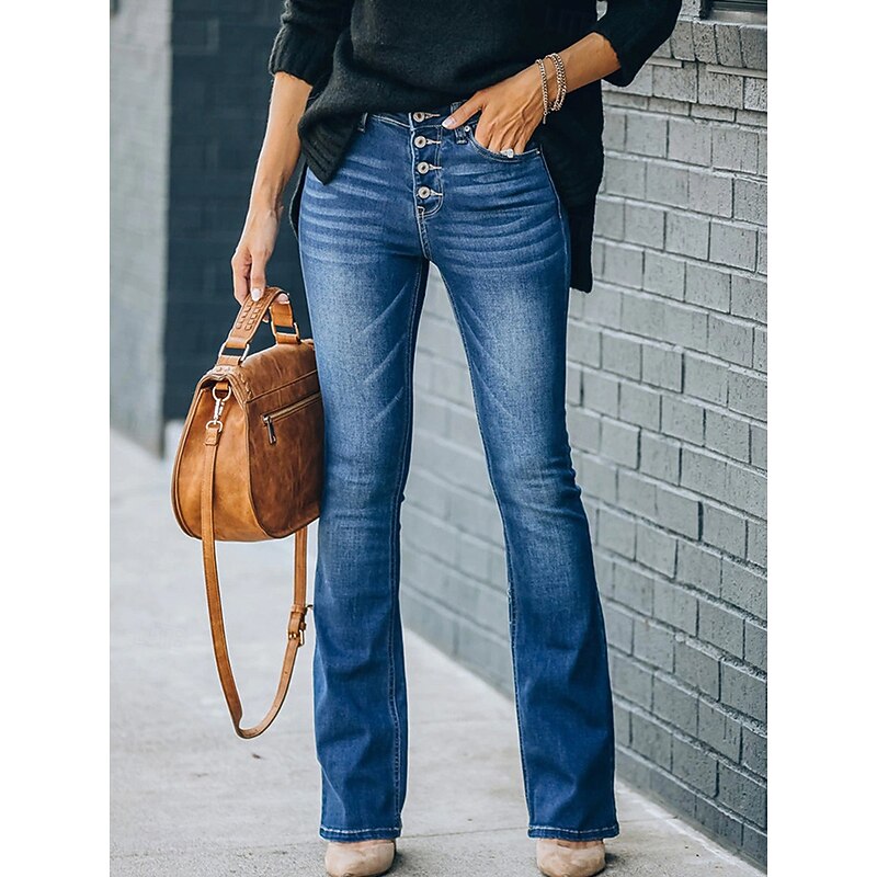 Women's Jeans Jeggings Fashion Streetwear Full Length High Waist Plain Pocket Comfy Soft Comfortable Micro-elastic Outdoor Street Navy Blue Light Blue Spring &  Fall Regular Fit4