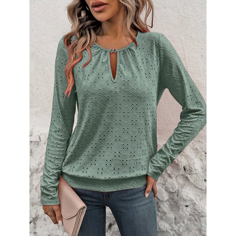 Women's T Shirt Plain Fashion Modern Casual Long Sleeve Crew Neck Regular Tops Daily Weekend White Red Green Fall Winter