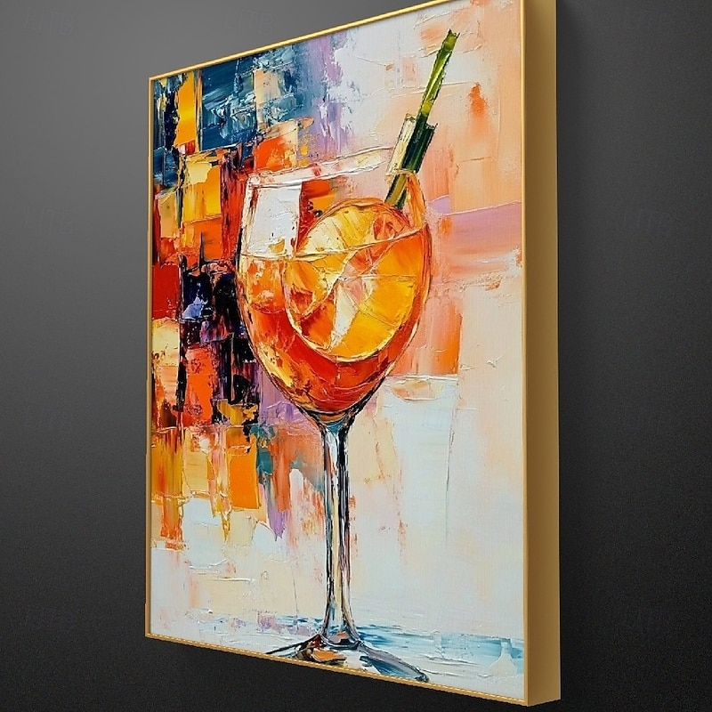 Handmade Abstract Gold Glass Still Life Paintings on Canvas Rich Textured Acrylic Still Life Oil Painting Modern Wall Art Hand Painted Artwork Fruit Painting for Living Room Wall Decor3