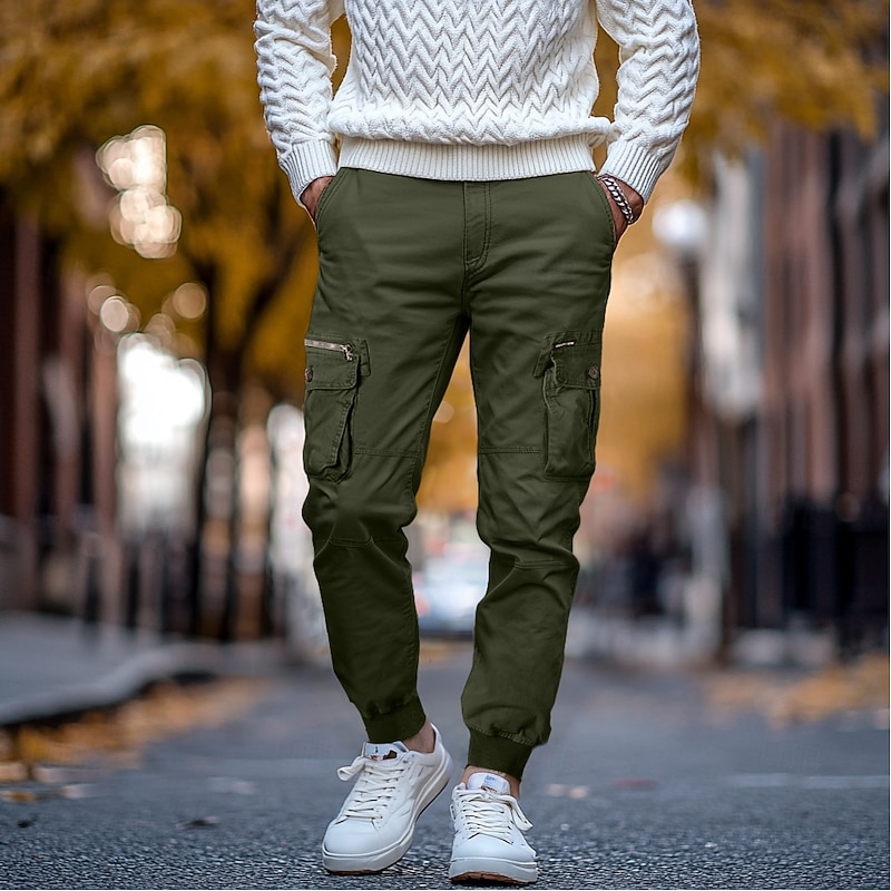Men's Cargo Pants Cargo Trousers Trousers Drawstring Elastic Waist Multi Pocket Plain Breathable Outdoor Full Length Casual Daily Casual Tactical ArmyGreen Black Micro-elastic3