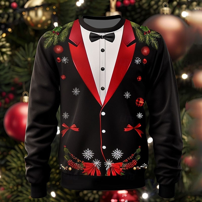 Christmas Men's Unisex Bowknot Bow tie funny christmas Sweatshirts Sweatshirt Sweatshirt Long Sleeve Sweatshirt Crew Neck Fashion Daily Party 3D Printing Party Christmas Holiday Crewneck 3D Print 3D