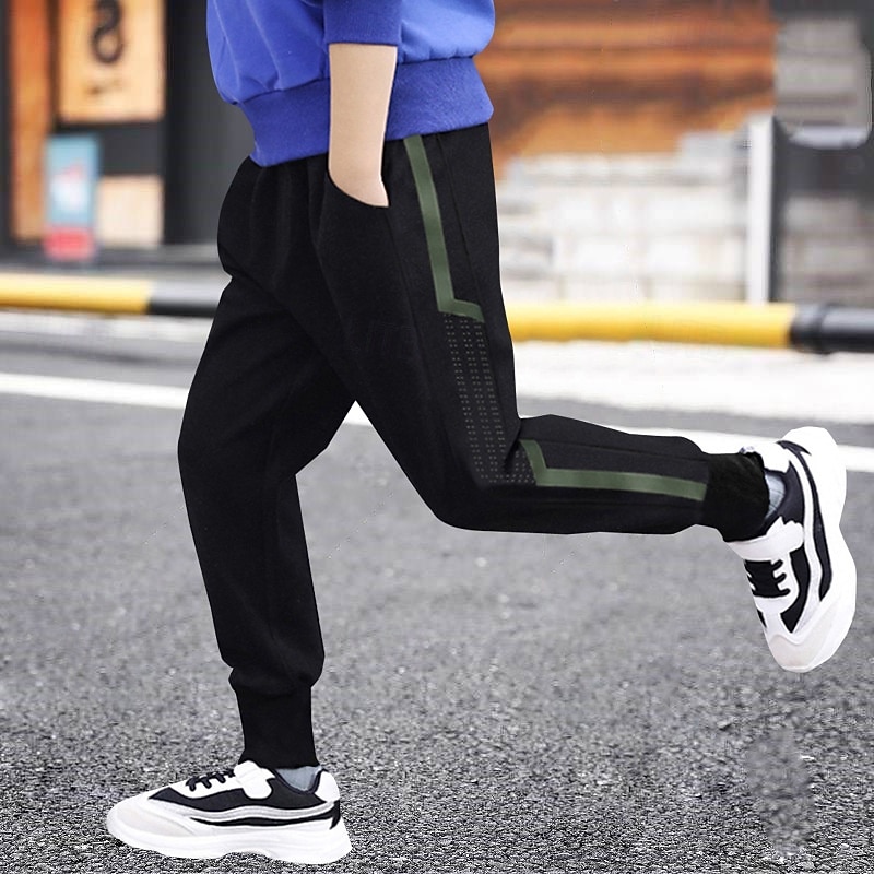 Kids Boys Sweatpants Trousers Pocket Color Block Breathable Soft Comfort Pants Training Sports Daily Black Mid Waist