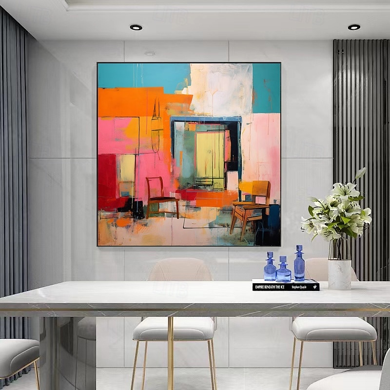 Handpainted Colorful Abstract Painting Minimalist Vintage Interior Painting Multicolor Abstract Art Modern Home Wall Decor Stretched Frame Ready to Hang or Unframed3