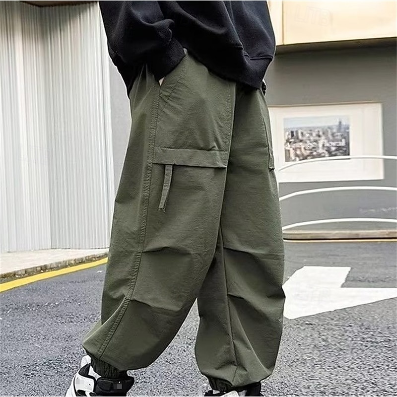 Kids Boys Pants Trousers Patchwork Pocket Solid Color Breathable Soft Comfort Pants Outdoor Sports Daily Black Green Mid Waist4