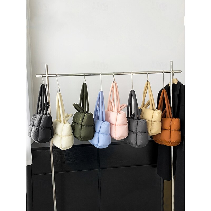 Women's Oversized Puffer Tote Bag - Beige Quilted Shoulder Bag, Lightweight and Spacious, Perfect for Travel and Everyday Use4