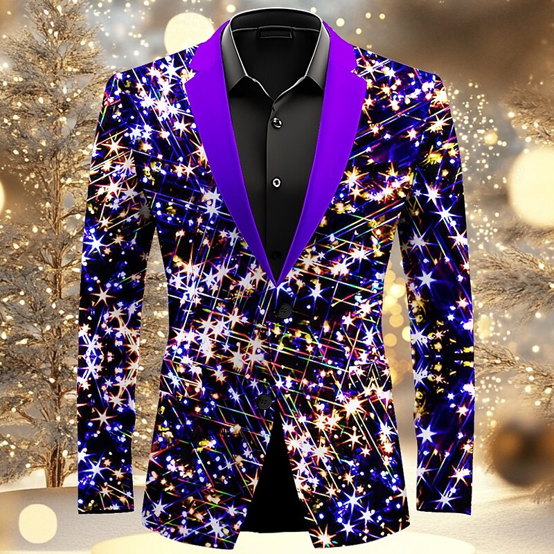 Men's Sparkly Glittery Long Sleeve Turndown Artistic Casual Party Evening Wear Daily New Year Eve Buttons 3D Print Multi Pocket