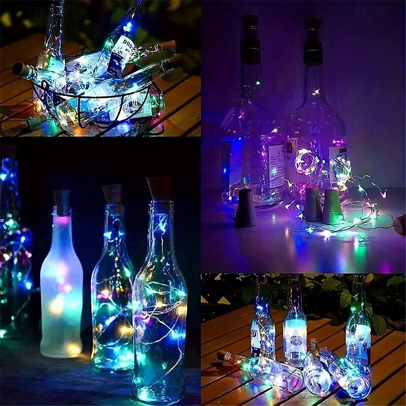 2M Solar String Lights, 20 LEDs Wine Bottle String Lights, Warm White, RGB and Waterproof for Christmas & Wedding Decorations 5pcs Set4