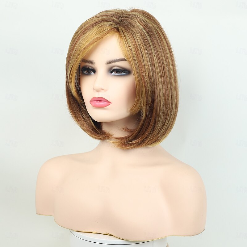 Shoulder Length Blonde  Straight Bob Wigs Synthetic Medium Length Bob Hair Wig for Women4