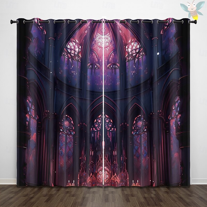 2 Panels Curtain Drapes Blackout Curtain For Living Room Bedroom Kitchen Indoor Stained Glass Window Treatments Thermal Insulated Room Darkening