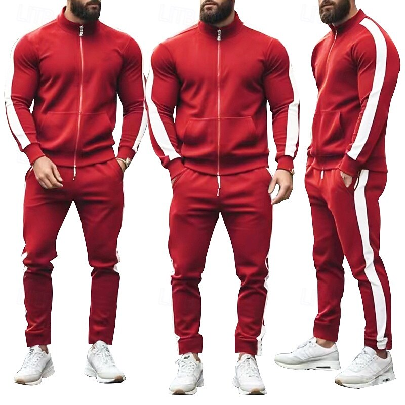 Men's Tracksuit Jogging Suit Drawstring Pocket Color Block Jacket and Sweatpants Athletic Clothing Set Spring Black Yellow Gym Workout Jogging Running Soft Breathable Long Sleeve Sport Activewear