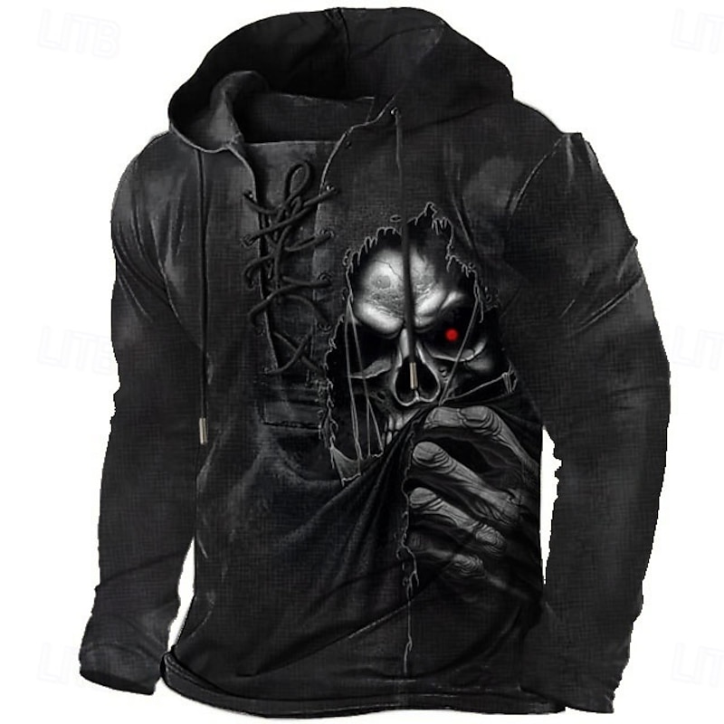 Men's Cool Skulls Hoodie Hoodies Sweatshirt Fashion Cool Long Sleeve Hooded Vacation Travel Streetwear Black Drawstring Fall Winter Designer