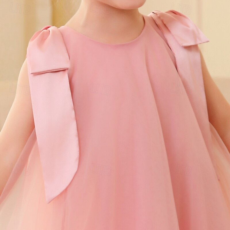 Kids Girls' Party Dress Solid Color Floral Sleeveless Wedding Special Occasion Mesh Adorable Sweet Polyester Knee-length Party Dress Summer Spring Fall 3-12 Years Pink3