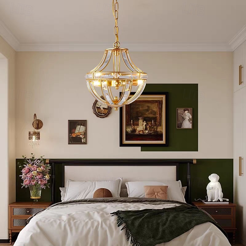 Antique Pendant Light Gold Brass with Cut Crystal Glass Chandelier Ceiling Hanging Pendant Lighting Fixtures 110-240V - Main Image