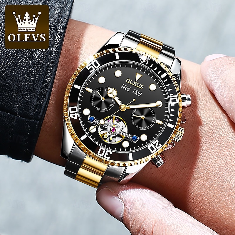 OLEVS Men Mechanical Watch Fashion Casual Wristwatch Automatic Self-winding Luminous Calendar Date Steel Watch4