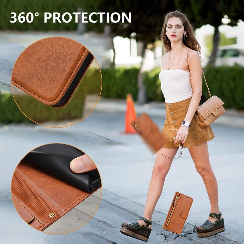 Phone Case For Samsung Galaxy S25 S24 S24 FE S23 S22 S21 Ultra Plus A55 5G A35 5G A25 A15 Wallet Case with Stand Holder Zipper Full Body Protective Retro TPU PU Leather2