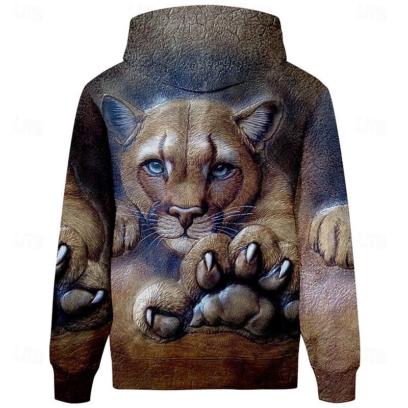 Men's Lion Hoodie Hoodies Sweatshirt Cool Daily Long Sleeve Hooded Vacation Sports Outdoor Streetwear Brown Print Front Pocket Spring &  Fall Designer2