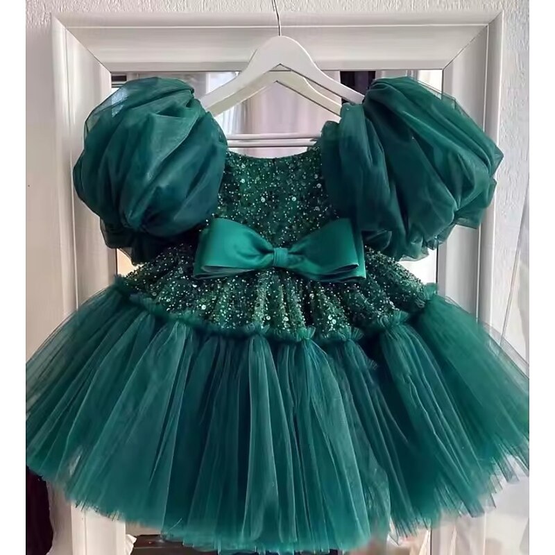 Kids Girls' Party Dress Solid Color Short Sleeve Performance Mesh Princess Sweet Mesh Mid-Calf Sheath Dress Tulle Dress Summer Spring Fall kids Pink Sky Blue Green4