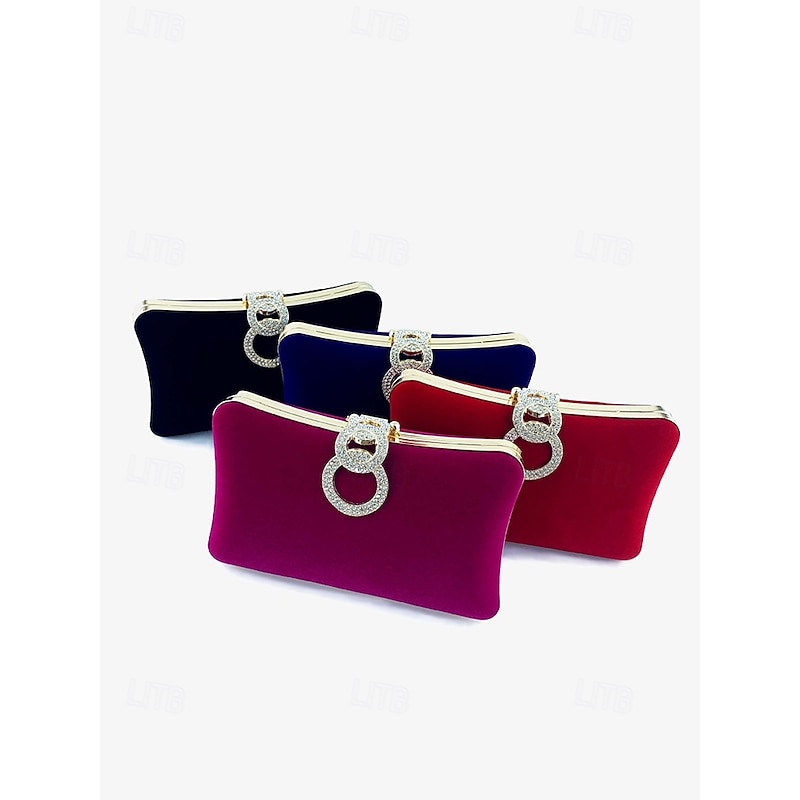 Women's Elegant Blue Velvet Clutch Bag with Rhinestone Ring Handle - Perfect Evening Bag for Weddings, Parties, and Formal Events4
