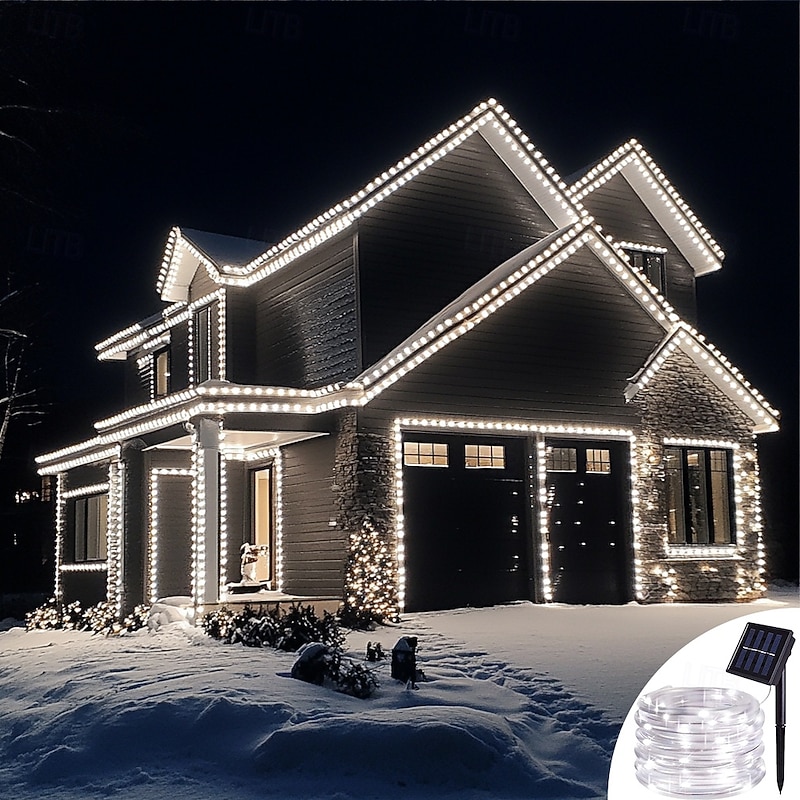 Solar Tube String Lights, 7/12/20M with 50/100/200 LEDs, 8 Modes Waterproof Outdoor LED Copper Wire Lights Christmas for Garden, Wedding, Party, Xmas Decor2