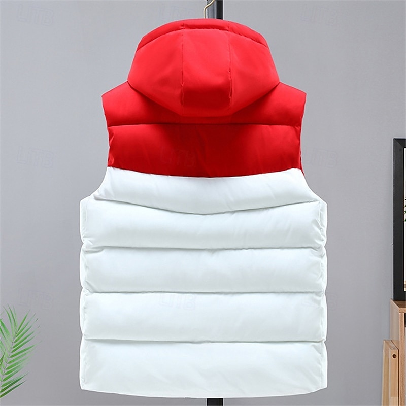 Men's Puffer Vest Padded Gilet Quilted Vest Daily Date Vacation Fashion Casual Fall & Winter Pocket Polyester Warm Comfortable Solid Color Zipper Hooded Regular Fit Black Dark Red Red Vest2