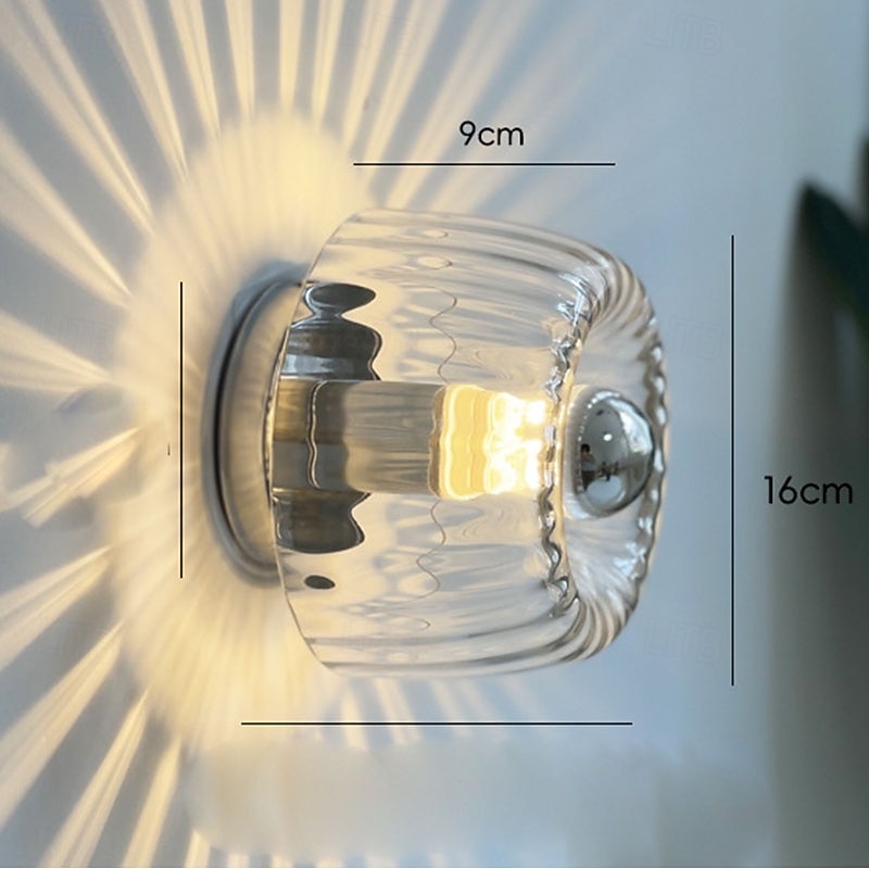 Modern Clear Glass Wall Sconce Minimalist Chrome Wall Lamp Creative Stripe Glass Wall Light Indoor Art Design Wall Sconce Round Hardwired Metal Wall Light Fixture 110-240V 5W3