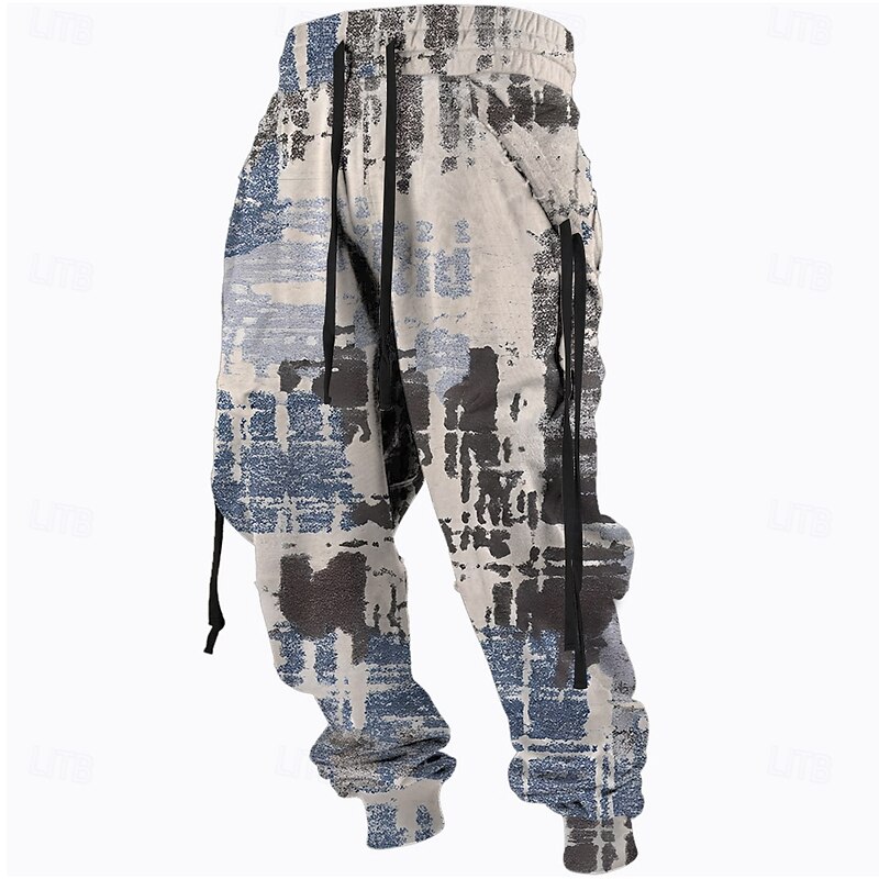 Men's Graphic Sweatpants Joggers Pants Trousers Mid Waist Drawstring Elastic Waist Vintage Casual Outdoor Street Dailywear Pocket Spring Fall Winter 3D Print Light Gray Blue Beige