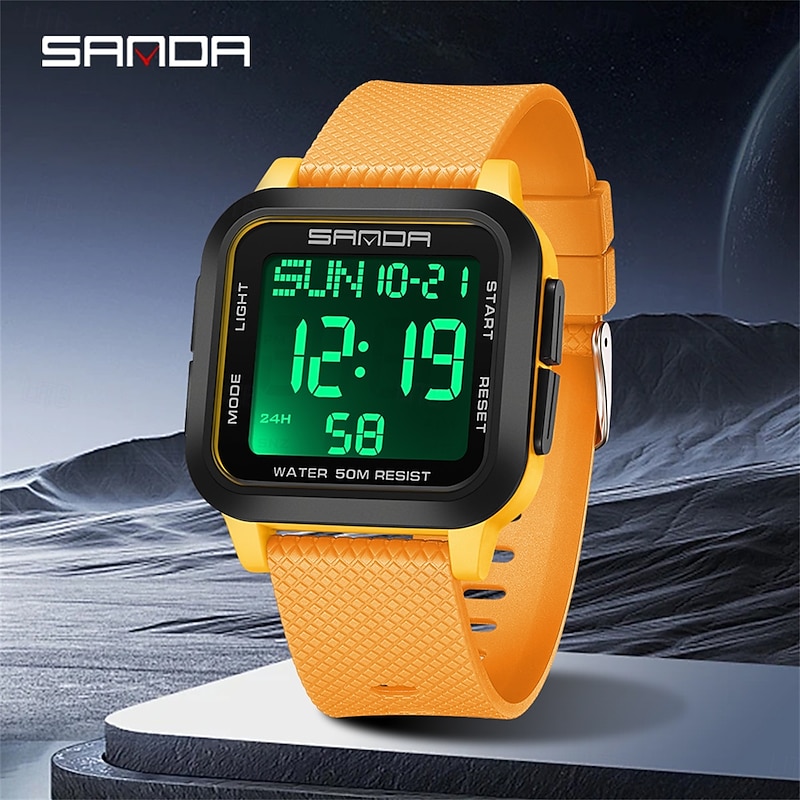 SANDA Men Digital Watch Sports Fashion Casual Business Luminous Alarm Clock Waterproof Decoration TPU Watch