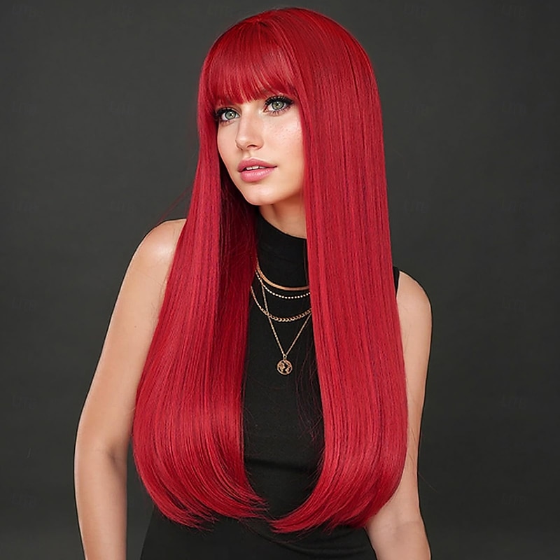 Wig with Bangs Long Straight Wigs for Women Natural Looking Hair Synthetic Heat Resistant Womens Wig for Daily Party Christmas Party Wigs2
