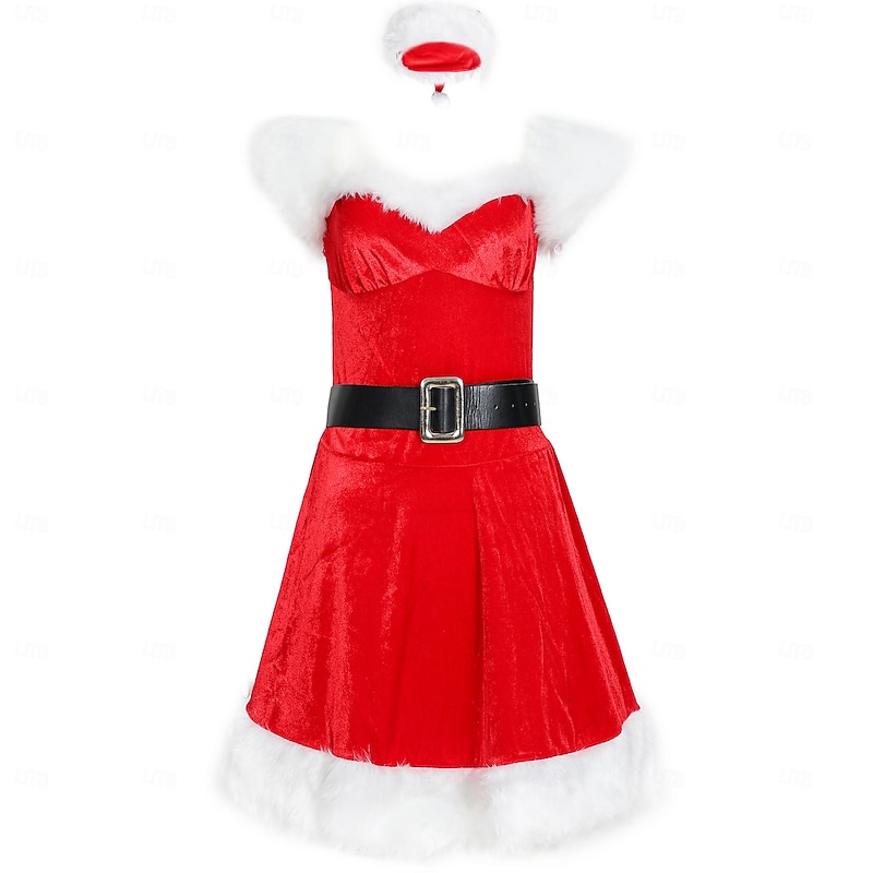 Santa Suit Santa Claus Mrs.Claus Christmas Dress Santa Clothes Sexy Costumes Santa Hat Women's Sexy Cosplay Costume Adults Christmas Masquerade Christmas Party Dress Belt Hat3