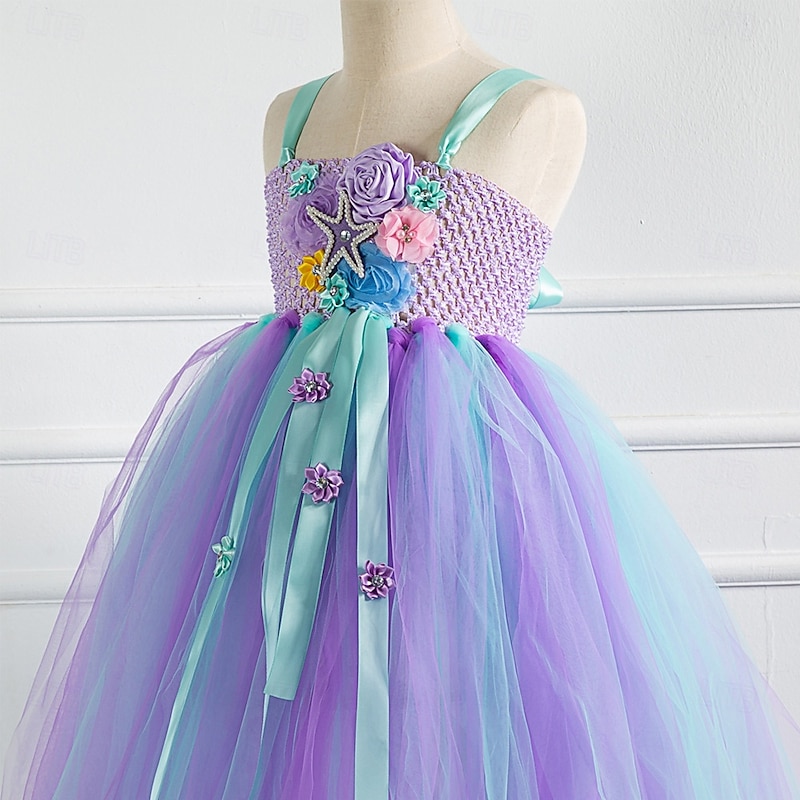 Kids Girls' Cosplay Dress Party Dress Color Block Sleeveless Performance Christmas Backless Patchwork Beautiful Sweet Polyester Maxi Party Dress Swing Dress A Line Dress Summer 4-12 Years Blue Purple3