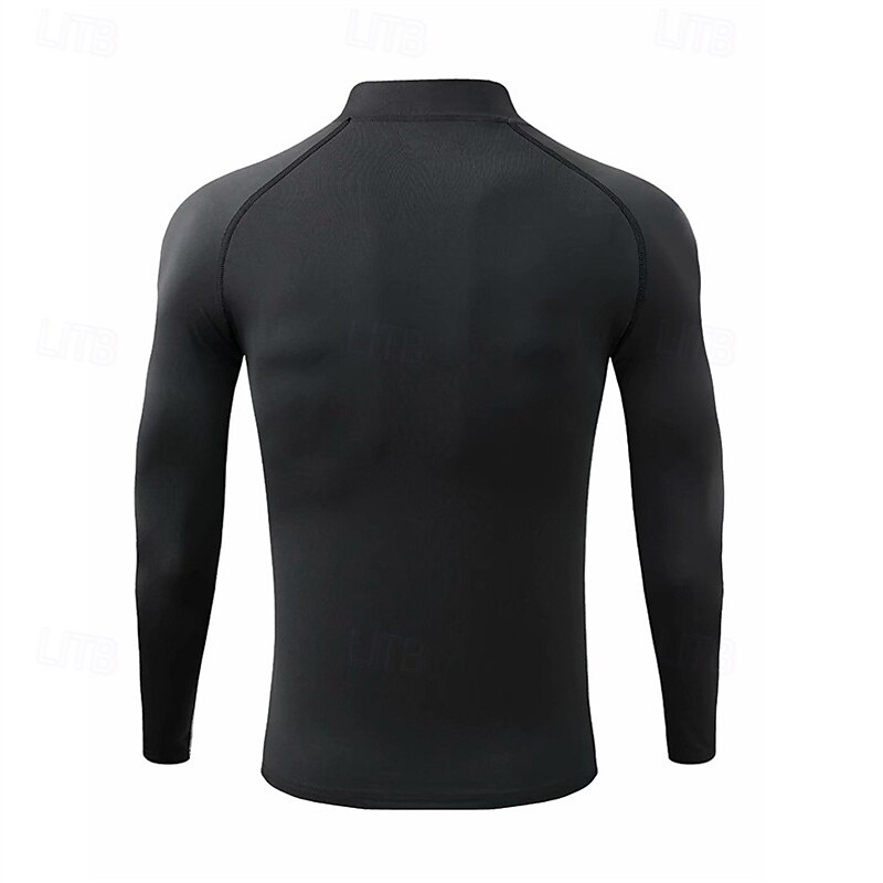Men's Running T-Shirt Compression Shirt Long Sleeve Tee Tshirt Casual Athleisure Fall High Neck Color Block Quick Dry Breathable Gym Workout Walking Jogging Sportswear Activewear Black Black+Gray3