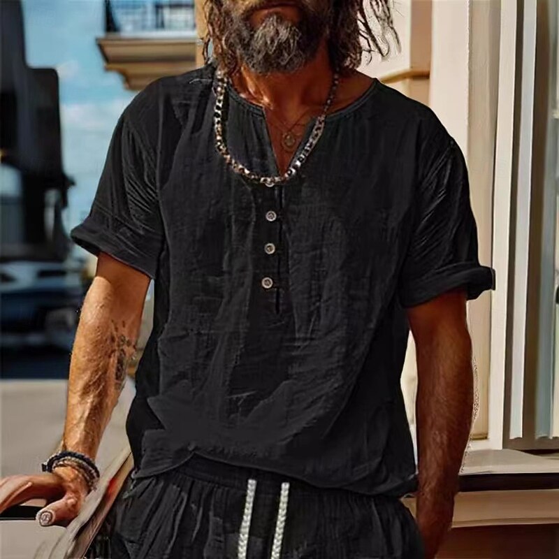 Men's Shirt Summer Shirt Casual Shirt Beach Shirt Black White Short Sleeve Plain Collar Vacation Hawaiian Clothing Apparel Fashion Casual Comfortable2