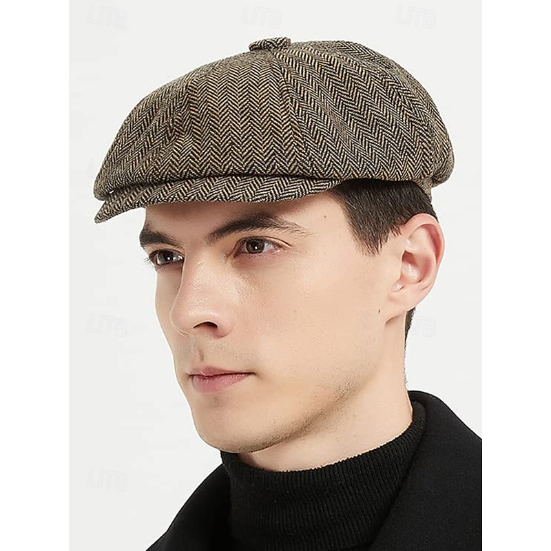 Men's Herringbone Newsboy Cap – Classic Vintage Style Tweed Flat Cap for Autumn and Winter2