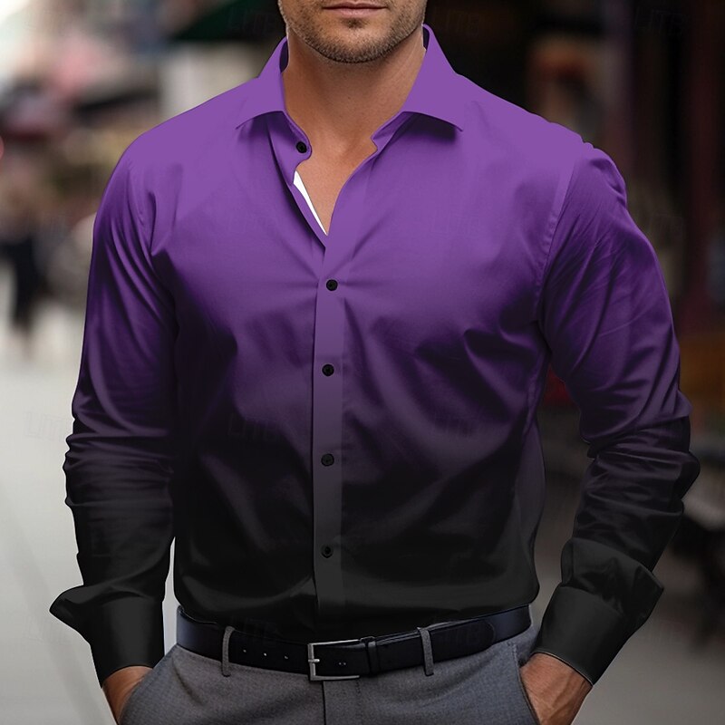 Men's Dress Shirt Button Up Shirt Ombre Party Evening Wear Business Violet Black Red Blue Long Sleeve Shirt Collar Fall Winter Clothing Apparel Button Up3