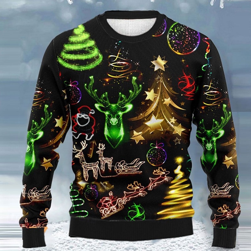 Ugly Christmas Sweater Men's Sweaters Elk Pullover Jumper Knitwear Knitting Print New Years Eve Sweater Outdoor Daily Vacation Long Sleeve Crewneck Fall Winter Army Green Red Ink Blue S M L3