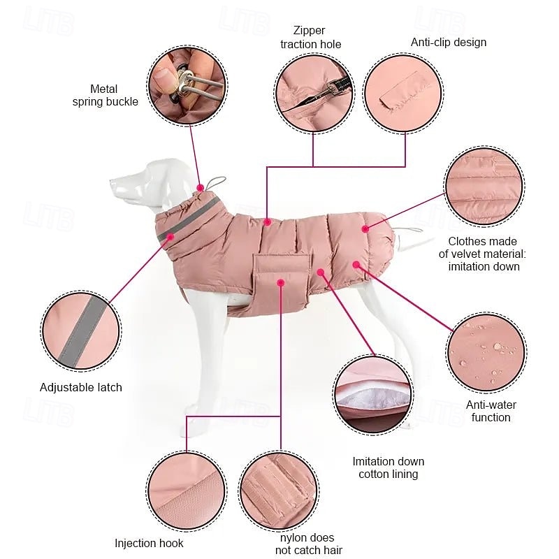 Dog Coat Jacket Puffer Jacket Reflective Adjustable Waterproof Windproof Warm Outdoor Dog Clothing for Greyhound Medium Large3