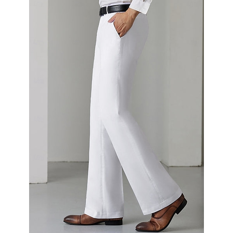 Men's Graduation Dress Pants Flared Pants Trousers Suit Pants Pocket Plain Comfort Breathable Outdoor Daily Going out Fashion Casual Black White