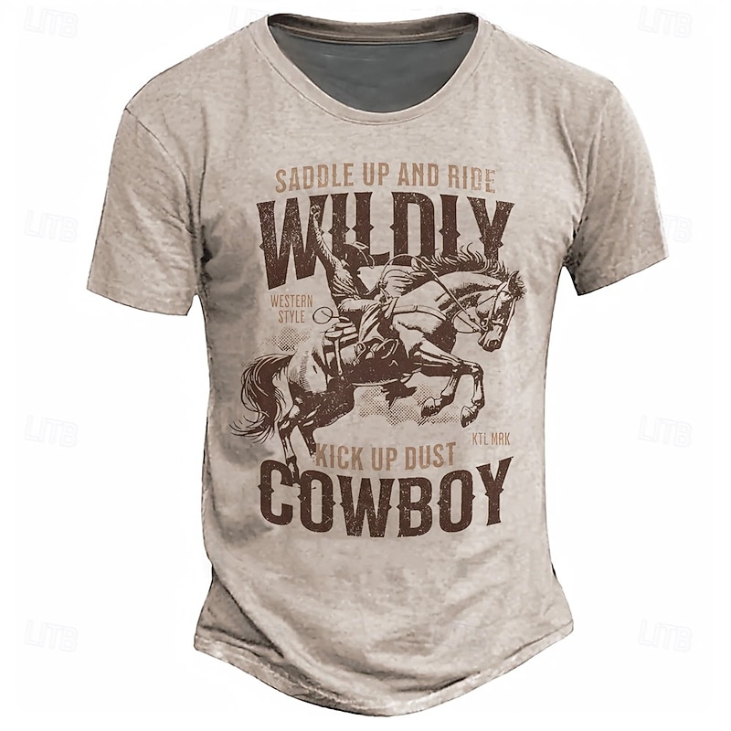 Men's Cowboy Graphic T-Shirt - Saddle Up Ride Wildly Western Kick Up Dust Tee