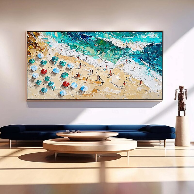 Handmade Original Summer Beach Oil Painting On Canvas Abstract Beach Party Wall Art for Home Decor With Stretched Frame/Without Inner Frame Painting4