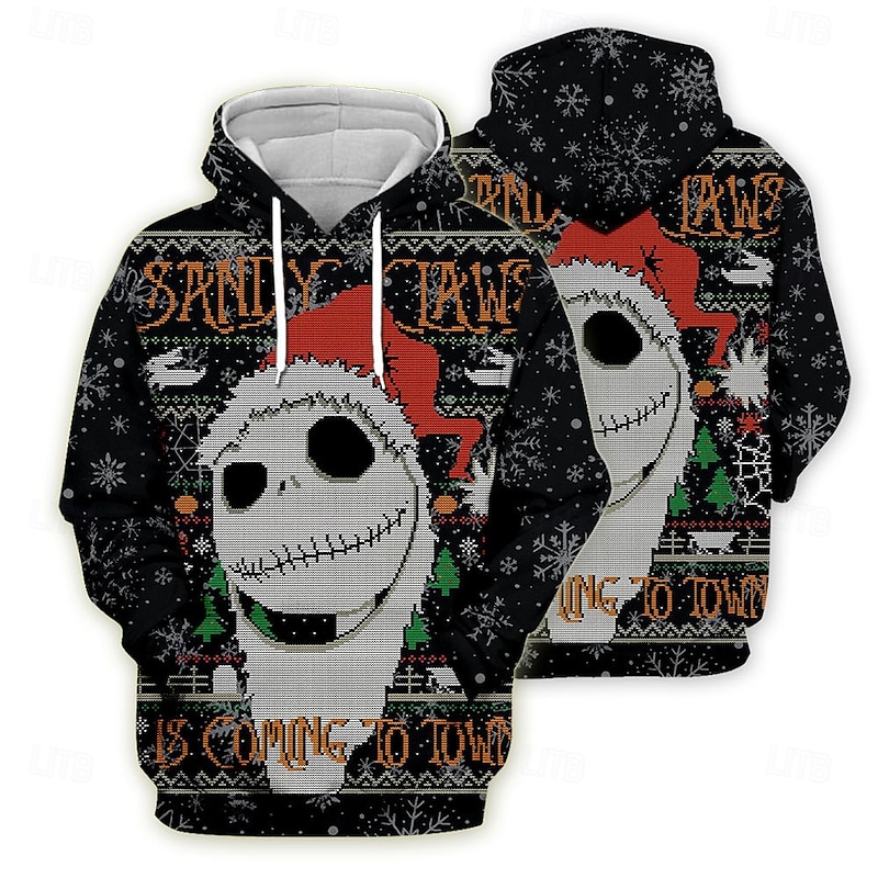 Nightmare Jack Skellington Hoodie Funny Christmas Hoodie 3D Christmas Front Pocket Graphic For Couple's Men's Women's Adults' Christmas Carnival 3D Print Party Festival3