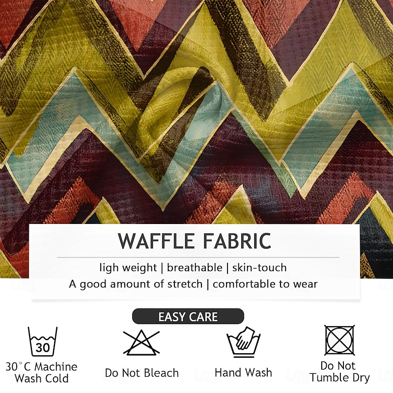 Men's Geometric Waffle Polo Shirts Long Sleeve Polo Shirts Collar Vintage Casual Vacation Party Evening Wear Dailywear Buttons 3D Print Spring Fall Winter Yellow3