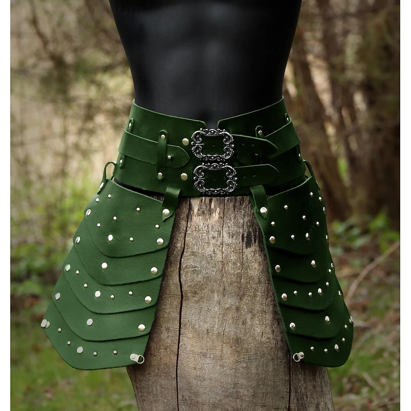 Medieval Leather Thigh Armor, Retro Double Sides Waist Armor with Belt, Mercenary & Knights Skirt Armor for LARP4