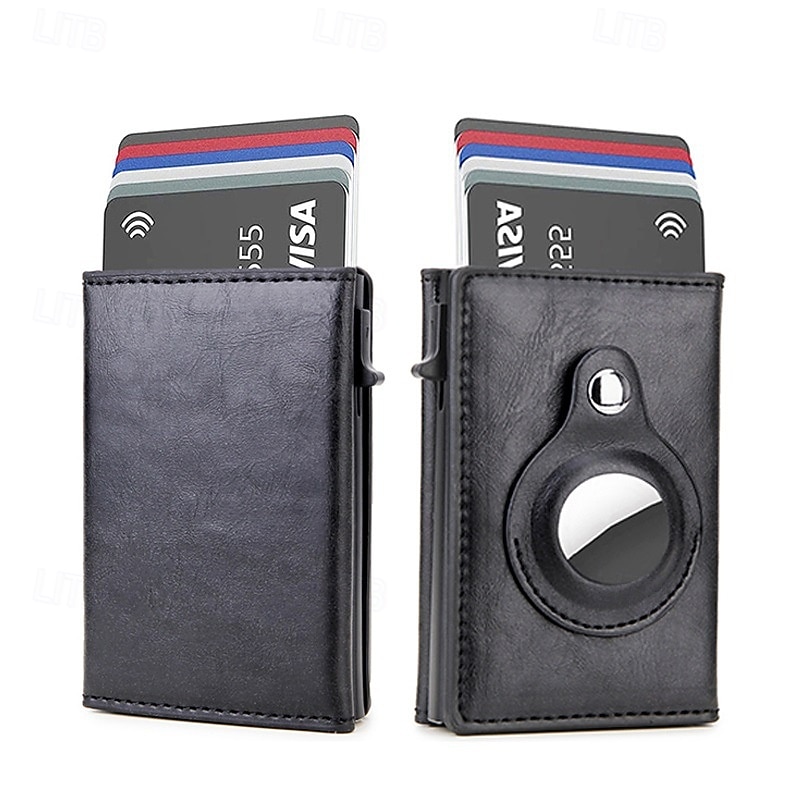 Slim Wallet for AirTag with Money Holder Multifunction Solid Color PU Leather Trifold Wallet with Card Slot ID Window RFID Technology Credit Card Holder