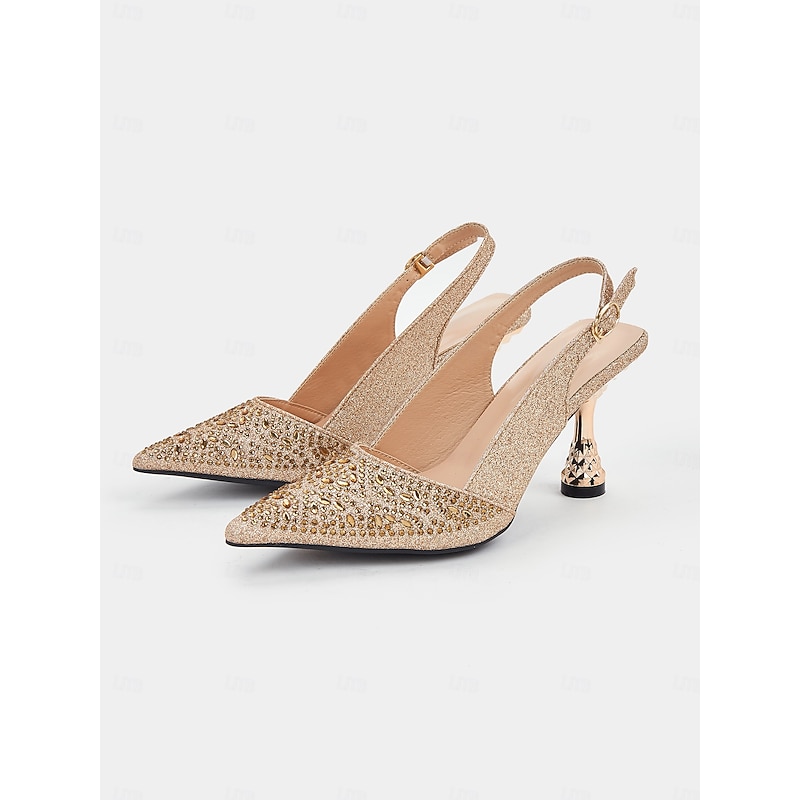 Women's Glitter Slingback Pumps – Sparkling Pointed Toe Heels with Unique Curved Heel Design for Special Occasions3